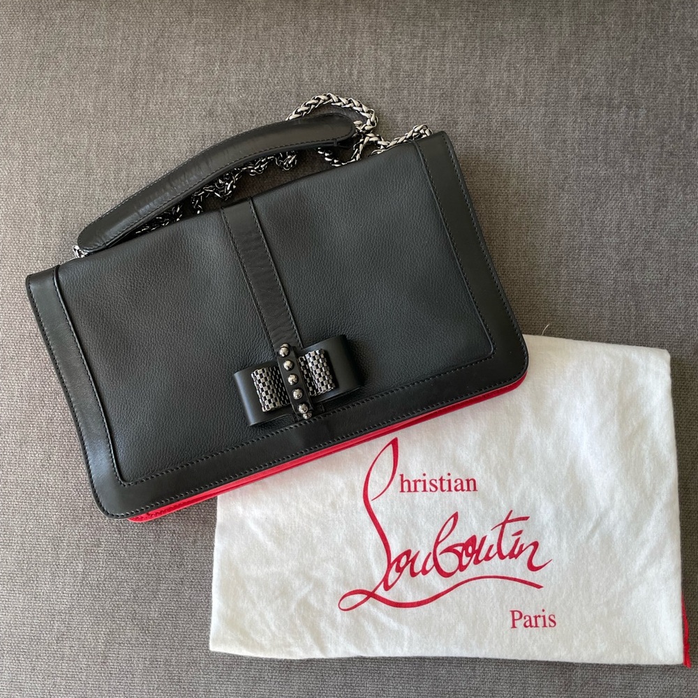 Christian Louboutin Sweet Charity Pouch Flap Bag, Shoulder Strap, Black Leather